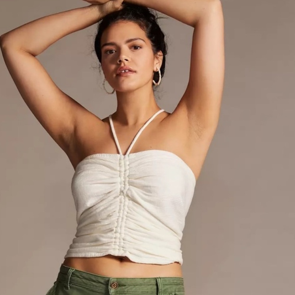 Anthropologie Pilcro Cream Ruched Spaghetti-Strap Camisole